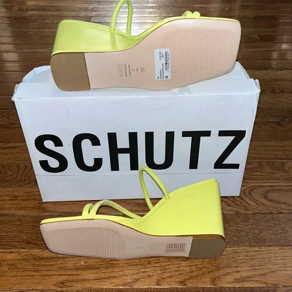 SCHUTZ Kiki Wedge Heel Sandals Green Apple Color Women’s Size 8 Square Toe - Picture 11 of 15